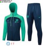 Giacca Felpa Cappuccio Set Completo Barcellona 23-24 Verde I Blu