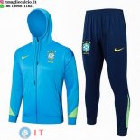 Giacca Felpa Cappuccio Set Completo Brasile 2024 Blu Verde