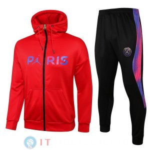 Giacca Felpa Cappuccio Set Completo Paris Saint Germain 21-22 Rosso I Nero Purpureo