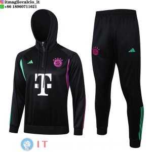 Giacca Felpa Cappuccio Set Completo Bayern Monaco 23-24 Nero Purpureo