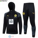 Giacca Felpa Cappuccio Set Completo Borussia Dortmund 23-24 Nero Grigio