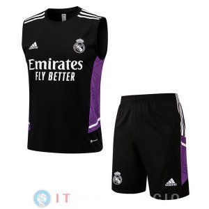 Senza Maniche Set Completo Maglia Real Madrid 2022/2023 Nero Purpureo