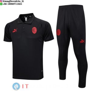 POLO Maglia Set Completo AC Milan 2023/2024 Nero Rosso