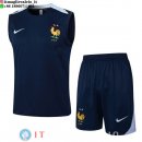 Senza Maniche Set Completo Maglia Francia 2024 Blu Navy