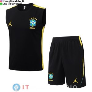 Senza Maniche Set Completo Maglia Brasile 2026 Nero Giallo