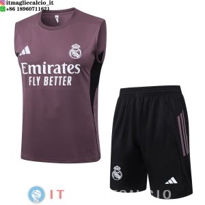 Senza Maniche Set Completo Maglia Real Madrid 2025/2026 Purpureo Bianco Nero