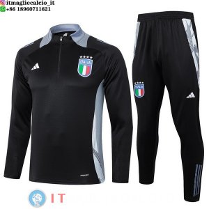 Felpa Da Allenamento Bambino Set Completo Italia 2024 Nero Grigio