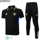 POLO Maglia Set Completo Manchester United 2025/2026 Nero Giallo