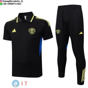 POLO Maglia Set Completo Manchester United 2025/2026 Nero Giallo