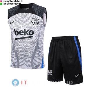 Senza Maniche Set Completo Maglia Barcellona 2023/2024 Grigio Nero