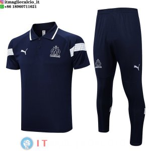 POLO Maglia Set Completo Marseille 2022/2023 Blu Navy Bianco