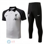 POLO Maglia Set Completo Liverpool 2022/2023 Bianco Nero