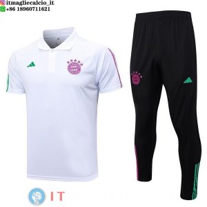 POLO Maglia Set Completo Bayern Monaco 2023/2024 Bianco Purpureo Nero