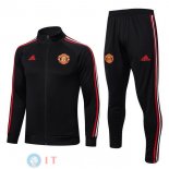Giacca Set Completo Lunga Zip Manchester United 22-23 Nero I Rosso