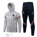 Giacca Felpa Cappuccio Set Completo Paris Saint Germain 21-22 Grigio Nero Rosso