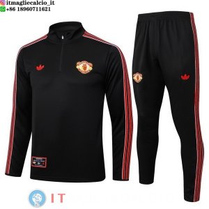 Felpa Da Allenamento Set Completo Manchester united 25-26 Nero Rosso