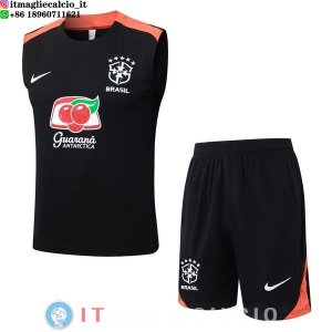 Senza Maniche Set Completo Maglia Brasile 2026 Nero Arancione