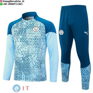 Felpa Da Allenamento Set Completo Manchester city 23-24 Blu I Luce