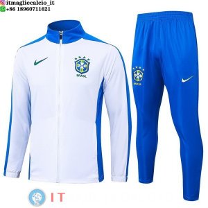 Giacca Set Completo Lunga Zip Brasile 2024 Bianco Blu