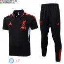 POLO Maglia Set Completo Liverpool 2025/2026 Nero Rosso
