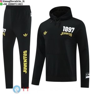 Giacca Felpa Cappuccio Set Completo Juventus 24-25 Nero