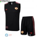 Senza Maniche Set Completo Maglia Manchester United 2025/2026 Nero Rosso