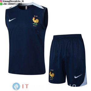 Senza Maniche Set Completo Maglia Francia 2024 Blu Navy
