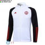 Giacca Lunga Zip Manchester United 23-24 Bianco Nero Rosso