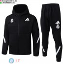 Giacca con Cappuccio e Zip Completa e Pantaloni Real Madrid 25-26 Nero Bianco