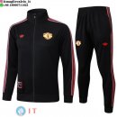 Giacca Lunga Zip Set Completo Manchester United 25-26 Nero III Rosso