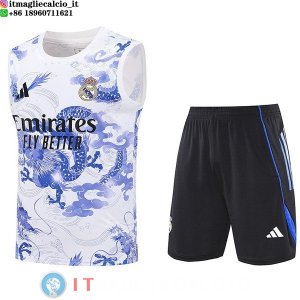Senza Maniche Set Completo Maglia Real Madrid 2025/2026 Bianco Purpureo Nero