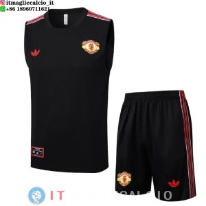 Senza Maniche Set Completo Maglia Manchester United 2025/2026 Nero Rosso