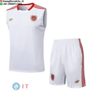 Senza Maniche Set Completo Maglia Bayern Monaco 2025/2026 Bianco Rosso