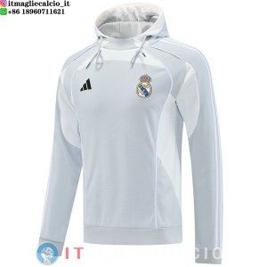 Giacca Felpa Cappuccio Real Madrid 2025/2026 Grigio Bianco