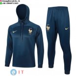 Giacca Felpa Cappuccio Set Completo Francia 2023 Blu Navy