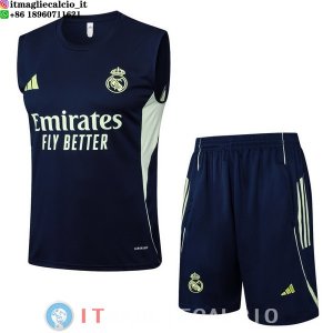 Senza Maniche Set Completo Maglia Real Madrid 2025/2026 Blu Navy I Verde