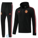 Giacca Felpa Cappuccio Set Completo Manchester United 22-23 Nero Rosso