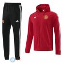 Giacca Felpa Cappuccio Set Completo Manchester United 22-23 Rosso