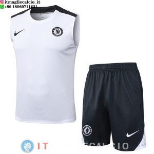 Senza Maniche Set Completo Maglia Chelsea 2025/2026 Bianco Nero