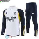 Felpa Da Allenamento Bambino Set Completo Real Madrid 23-24 Bianco Blu