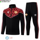 Giacca Set Completo Lunga Zip Manchester united 25-26 Nero II Rosso