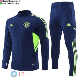 Felpa Da Allenamento Set Completo Manchester United 22-23 Blu Verde