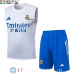 Senza Maniche Set Completo Maglia Real Madrid 2025/2026 Bianco Blu Senza Maniche Set Completo Maglia Real Madrid 2025/2026 Bianco Blu