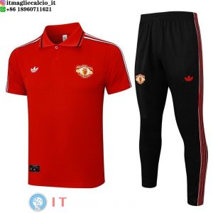 POLO Maglia Set Completo Manchester United 2025/2026 Rosso Nero