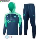 Giacca Felpa Cappuccio Set Completo Barcellona 23-24 Verde Blu