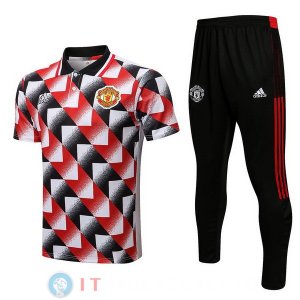 POLO Maglia Set Completo Manchester United 2022/2023 Rosso Bianco Nero