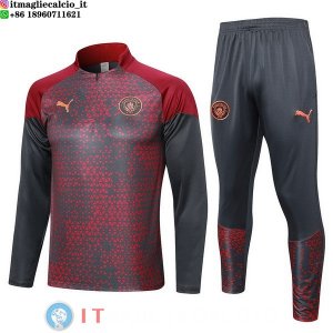 Felpa Da Allenamento Set Completo Manchester city 23-24 Rosso Grigio