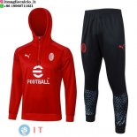 Giacca Felpa Cappuccio Set Completo AC Milan 23-24 Rosso Nero