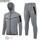 Giacca Felpa Cappuccio Set Completo Brasile 2024 Grigio