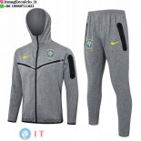 Giacca Felpa Cappuccio Set Completo Brasile 2024 Grigio